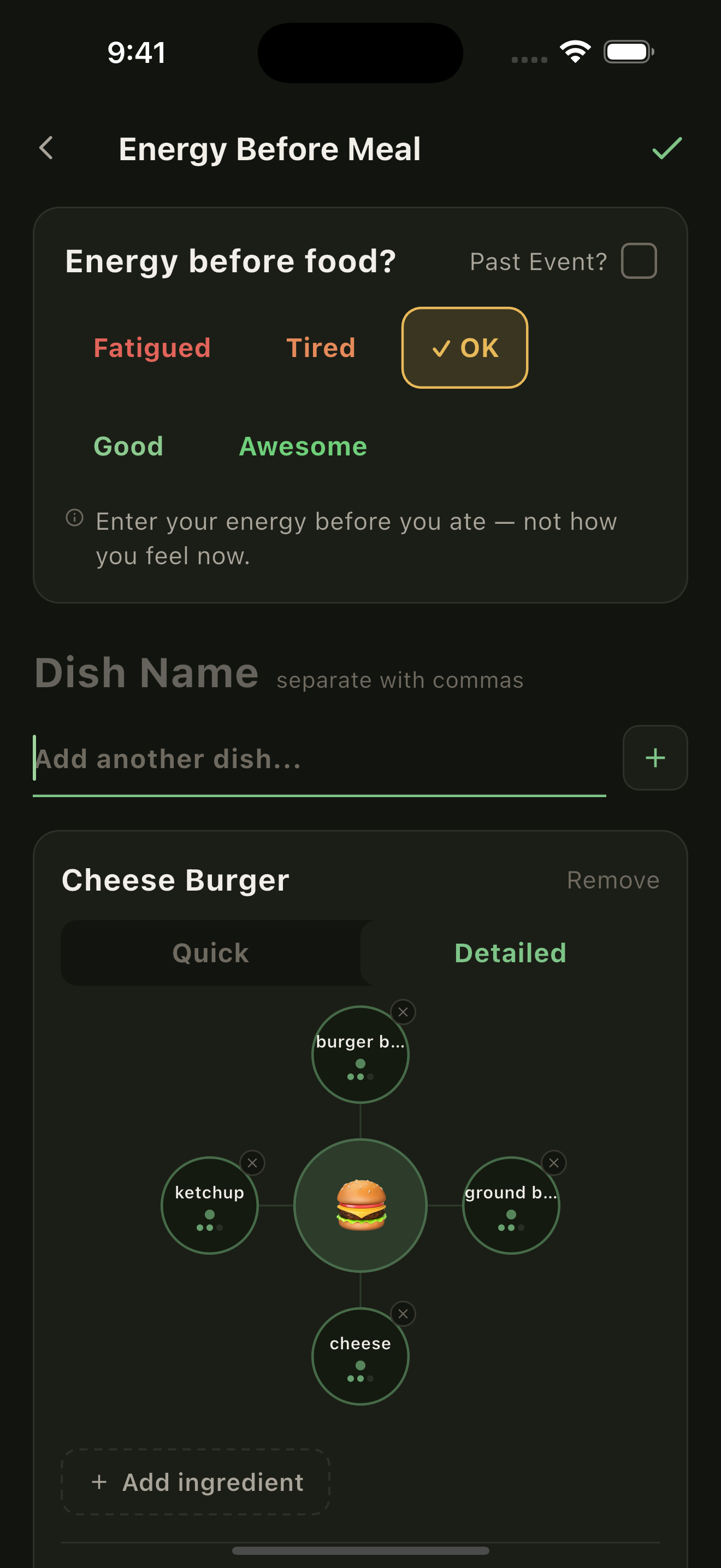 Food Entry with Ingredients
